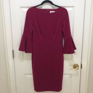 Eliza J Fuchsia Plum Bell Sleeve Midi Sheath Dress. Size 6